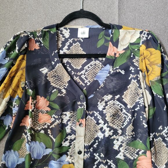 Cabi S Navy Snake Charmer Floral Reptile Print Long Sleeve Buttoned Blouse 693 - Picture 3 of 10